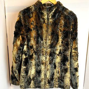 Chico’s Faux Fur Fully Lined Multicolor Brown Zip Up Jacket Size‎ 1 (Medium)